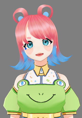 Froppico Model in Biography, green dress, magical girl, frog vtuber